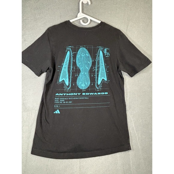 Adidas Anthony Edwards AE 1 Basketball T-Shirt Men's Small Black Blue Graphic - Picture 5 of 16